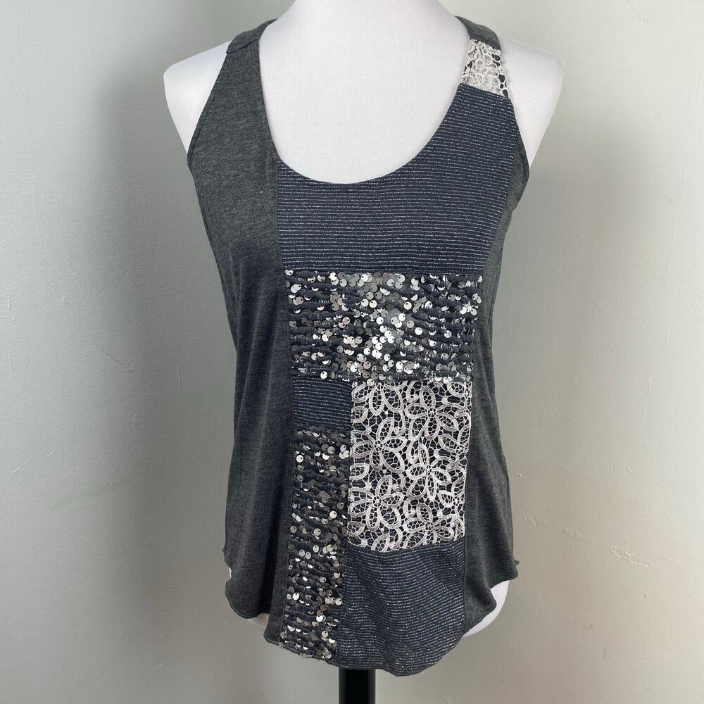 Anthropologie Tiny Patchwork Sequin Lace Racerbac… - image 1